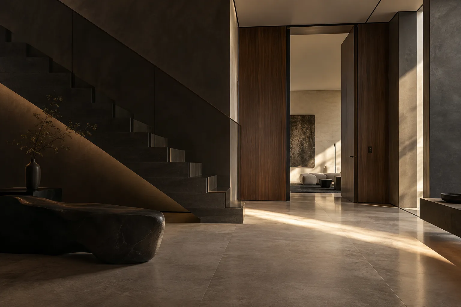 Interno contemporaneo in pietra e legno